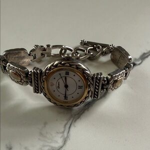 Two-Tone Silver and Gold Women's Bracelet Watch - Elegant Rope Bezel